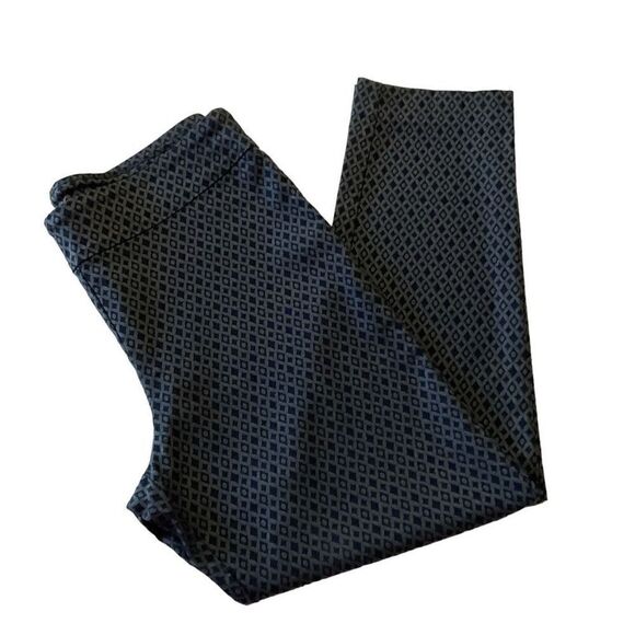 Krazy Larry Pants Straight Leg Pull On Diamond Print Blue Grey Stretch Women 14 - Picture 10 of 12